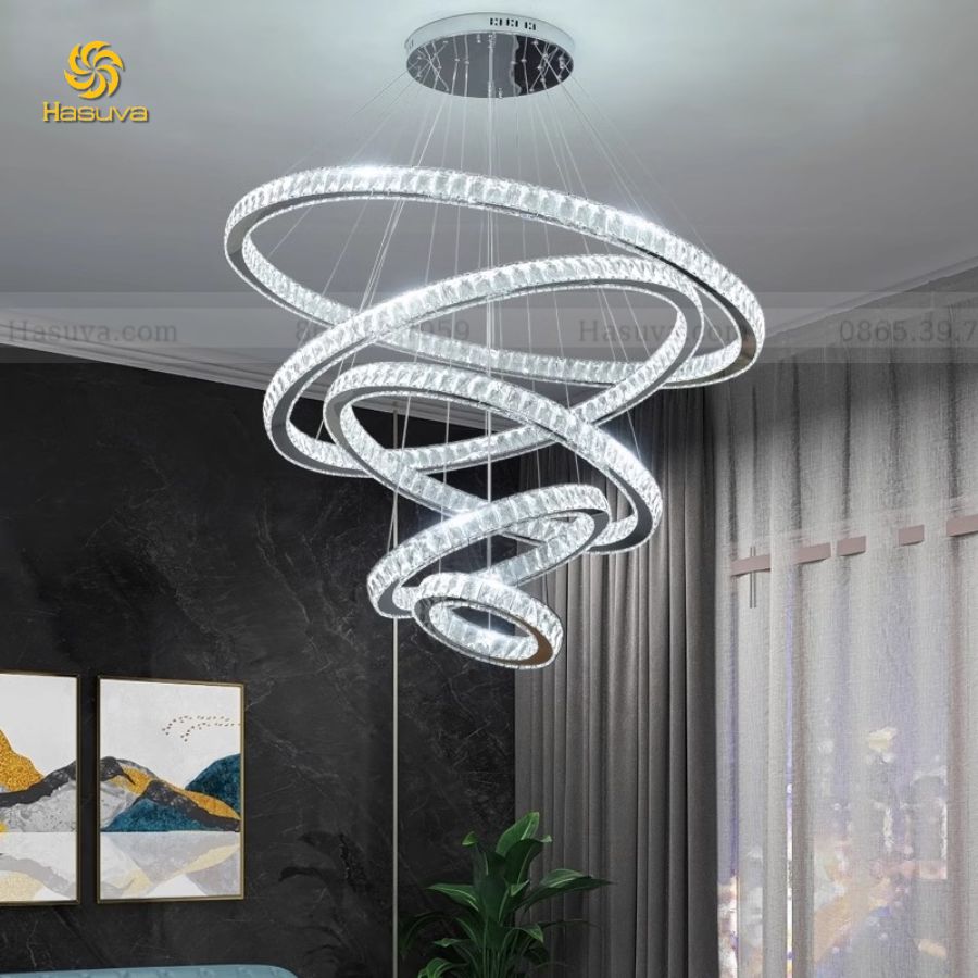 Đèn thả 5 vòng pha lê 15-25-35-50-60