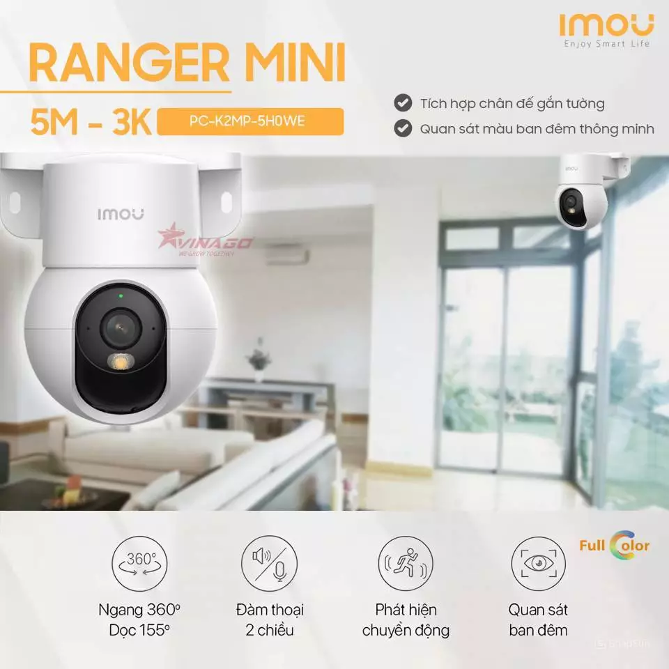 Camera IMOU Trong Nhà Ranger Mini 5MP - K2MP-5H1WE I có màu ban đêm