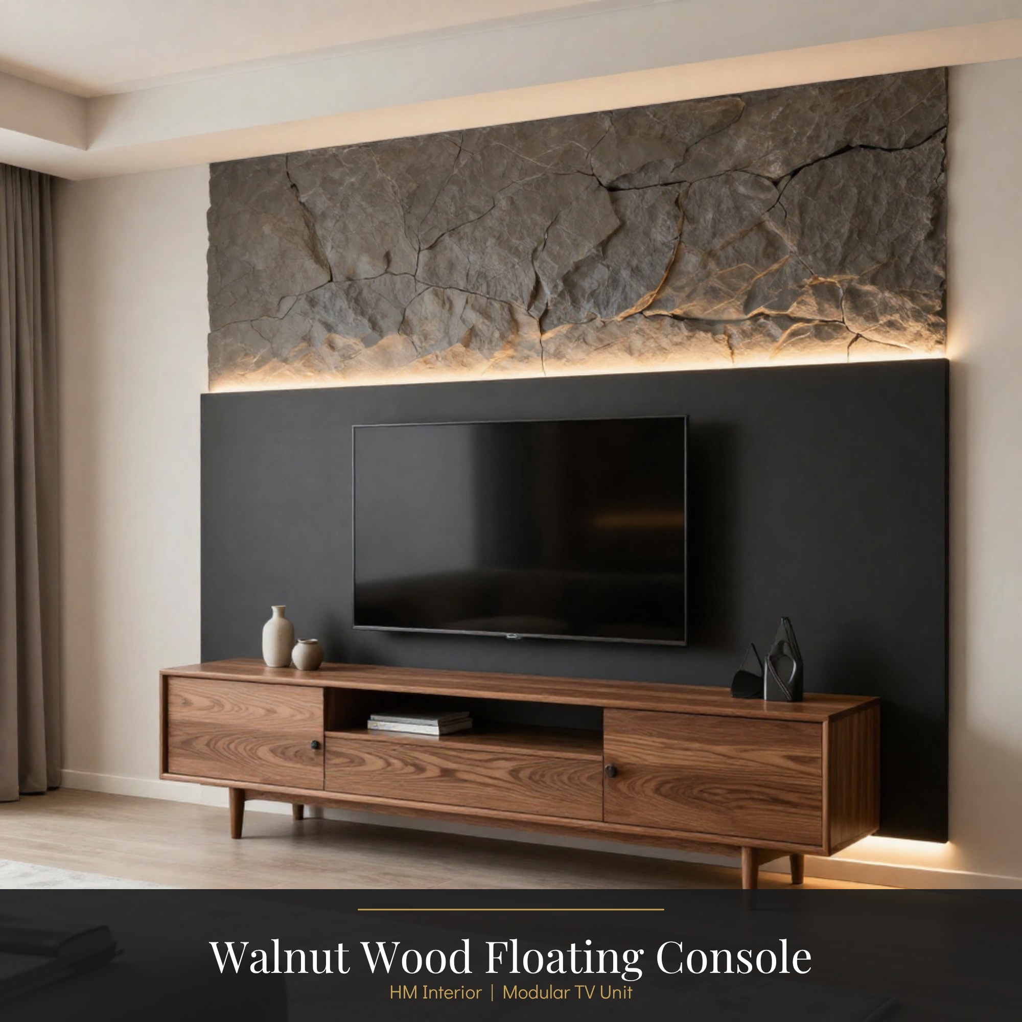 Walnut Wood Floating Console