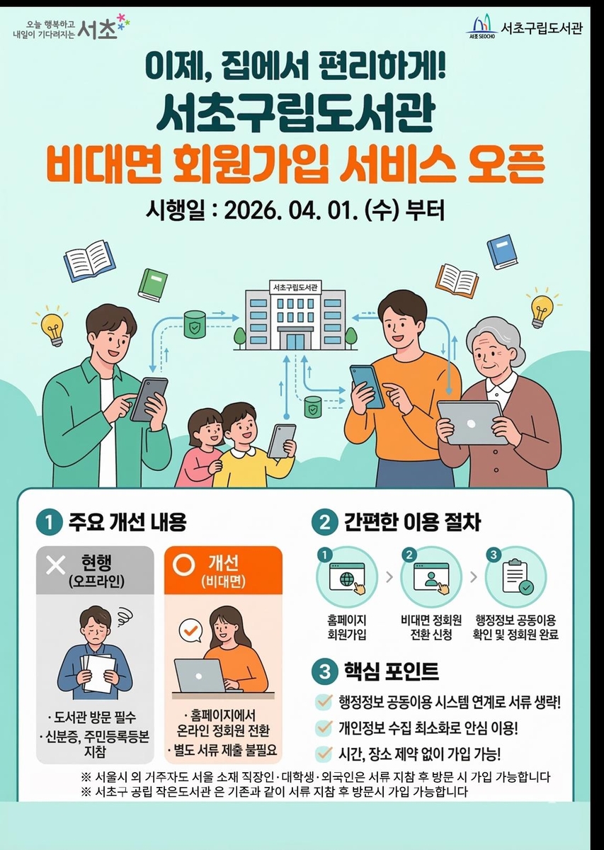 서초구립도서관, 비대면 회원가입 서비스 도입