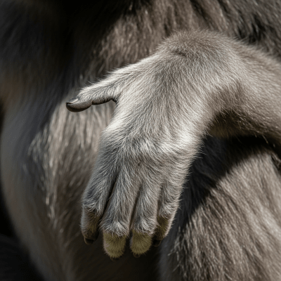Close-up photograph of the hands or feet of a Abbott's gray gibbon, part of the taxonomy apes