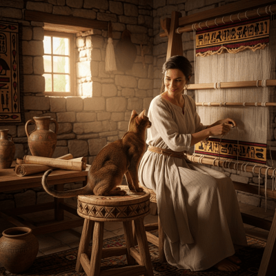 Image of a Abyssinian interacting with humans or participating in cultural activities