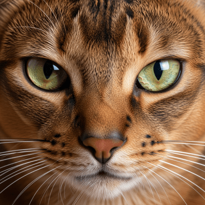 Close-up macro photograph of the face of a Abyssinian