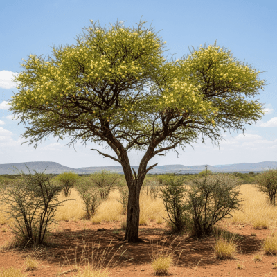 A realistic depiction of a mature Acacia (trees) in its typical natural environment
