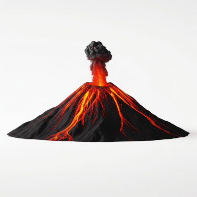 High quality studio photograph of a single Active volcano