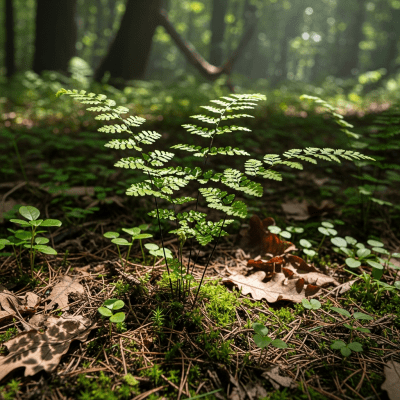 Photograph of a Adiantum raddianum, of the taxonomy ferns, shown growing in its natural environment, such as a forest understory or shaded woodland