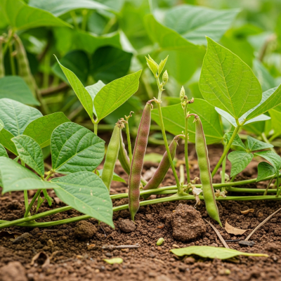 An image of Adzuki Bean, belonging to the taxonomy beans, displayed in its natural environment—such as growing on a plant or vine, surrounded by leaves and soil
