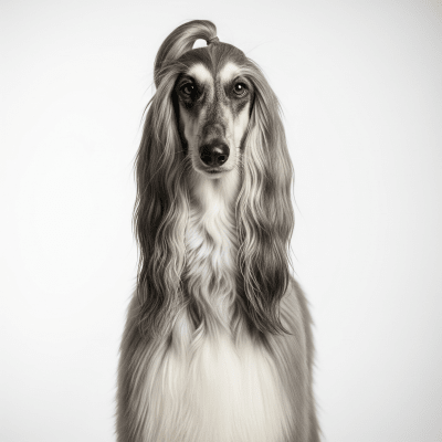 High quality studio photograph of a single Afghan Hound