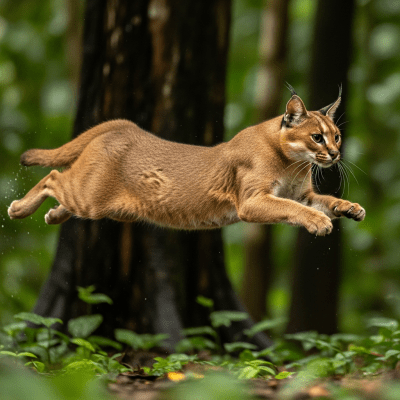 Action shot of a African Golden Cat