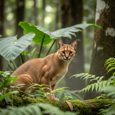Photorealistic image of a African Golden Cat (felines) in its natural habitat