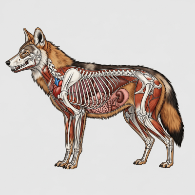 Detailed anatomical illustration of a African Golden Wolf