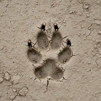 Image depicting tracks or footprints left by a African Golden Wolf, belonging to the taxonomy canines