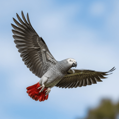 Action shot of a African Grey Parrot (birds) in flight