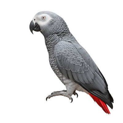 High quality studio photograph of a single African Grey Parrot