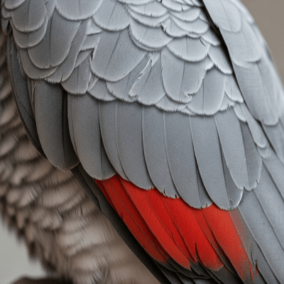 Close-up macro photograph of the feathers or distinctive markings of a African Grey Parrot