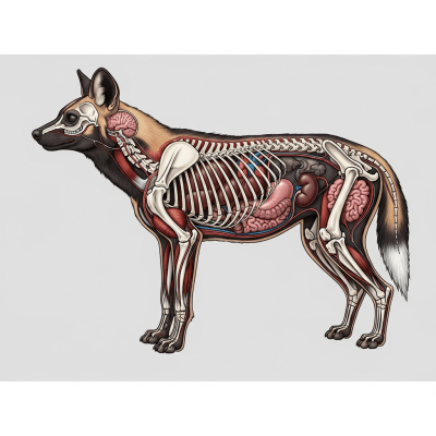 Detailed anatomical illustration of a African Wild Dog