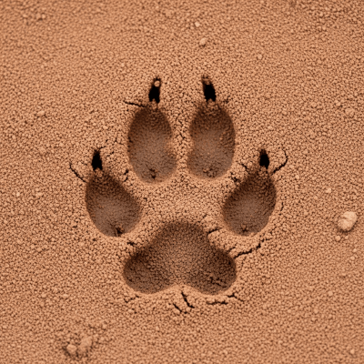 Image depicting tracks or footprints left by a African Wild Dog, belonging to the taxonomy canines