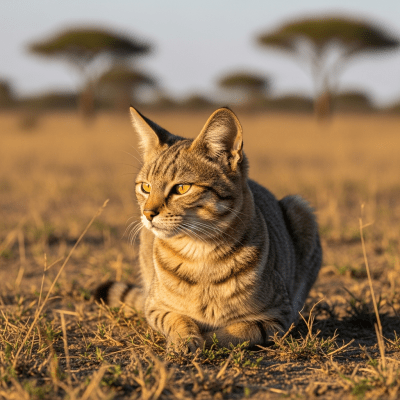 Photorealistic image of a African Wildcat (felines) in its natural habitat
