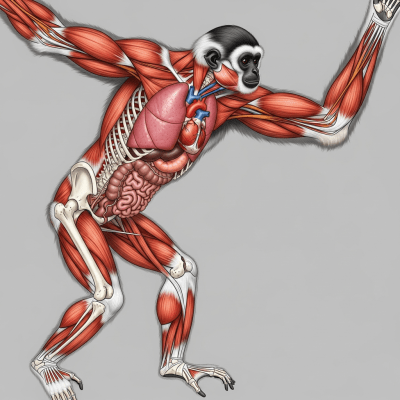 Detailed anatomical illustration of a Agile gibbon, part of the taxonomy apes