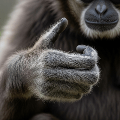 Close-up photograph of the hands or feet of a Agile gibbon, part of the taxonomy apes