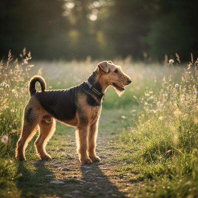 Naturalistic outdoor image of a Airedale Terrier