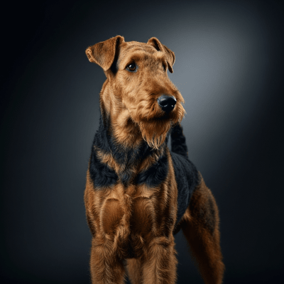 Editorial-style portrait of a Airedale Terrier from the taxonomy dogs.