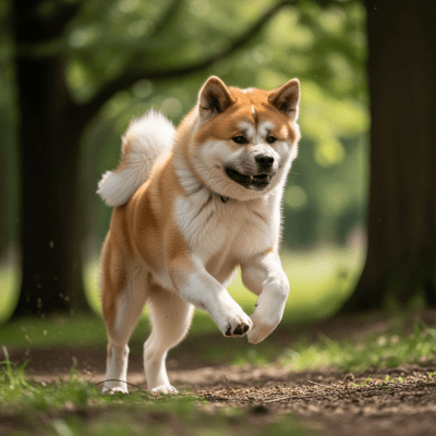 Full body action shot of a Akita