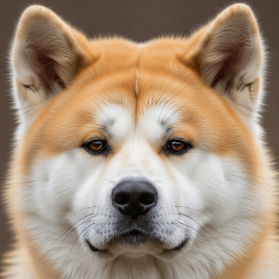 Close-up photograph of the face of a Akita