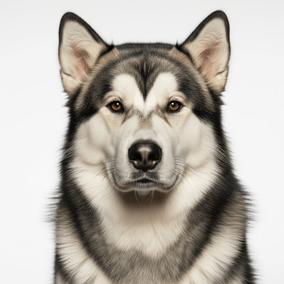 High quality studio photograph of a single Alaskan Malamute