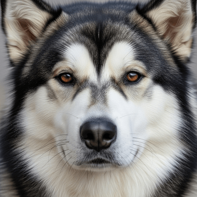 Close-up photograph of the face of a Alaskan Malamute
