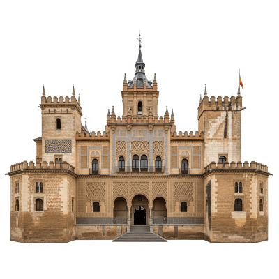 High quality studio photograph of a Alcázar (Spanish Castle), belonging to the castles taxonomy