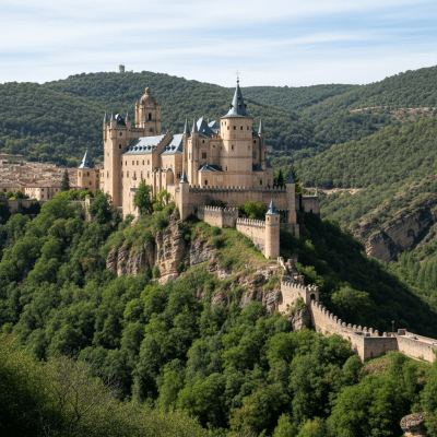 A realistic image of the Alcázar (Spanish Castle) from the castles taxonomy, situated in its historical or natural environment
