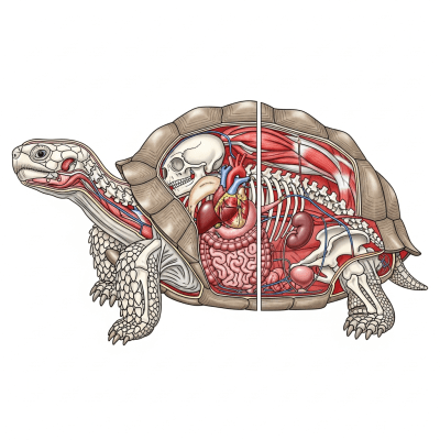 Scientific cross-sectional illustration of a Aldabra Giant Tortoise