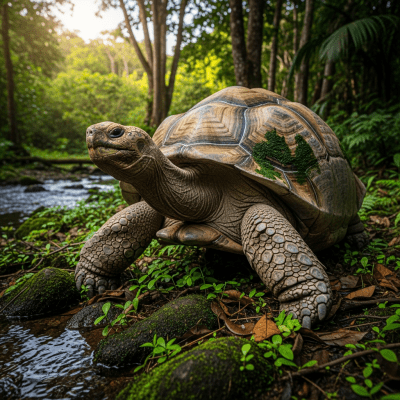 A detailed image of a Aldabra Giant Tortoise (reptiles) in its typical natural habitat