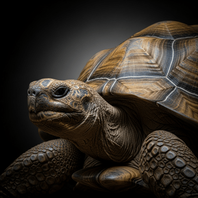 A striking, editorial-style portrait of a Aldabra Giant Tortoise (reptiles) in dramatic lighting.