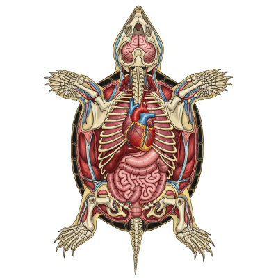 Scientific cross-sectional illustration of a Alligator Snapping Turtle