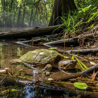 A detailed image of a Alligator Snapping Turtle (reptiles) in its typical natural habitat