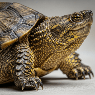 A close-up macro photograph of the skin or scales of a Alligator Snapping Turtle