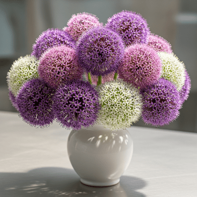 Image of a Allium (flowers) arranged in a traditional bouquet or floral arrangement