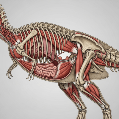 Detailed anatomical cross-section illustration of a Allosaurus