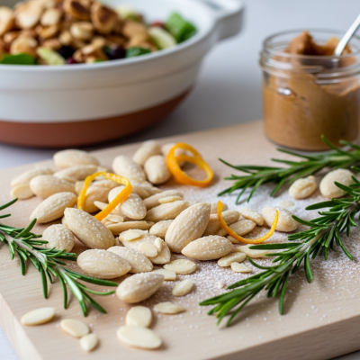 Photograph of a Almond (nuts) as used in cuisine, such as in a dish or as an ingredient