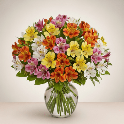 Image of a Alstroemeria (flowers) arranged in a traditional bouquet or floral arrangement
