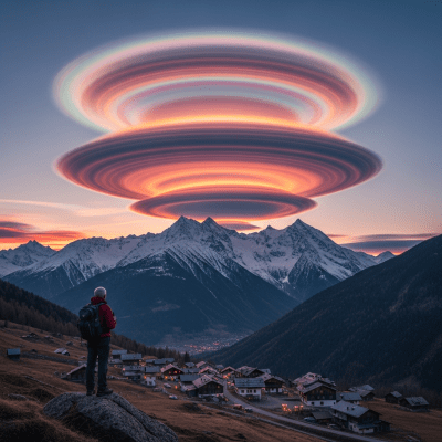 Depiction of a Altocumulus lenticularis as seen in cultural or practical use