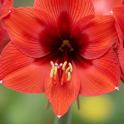 Detailed macro image of a Amaryllis (flowers), focusing on the intricate structure of petals, stamens, and pistil