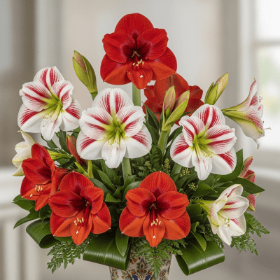 Image of a Amaryllis (flowers) arranged in a traditional bouquet or floral arrangement