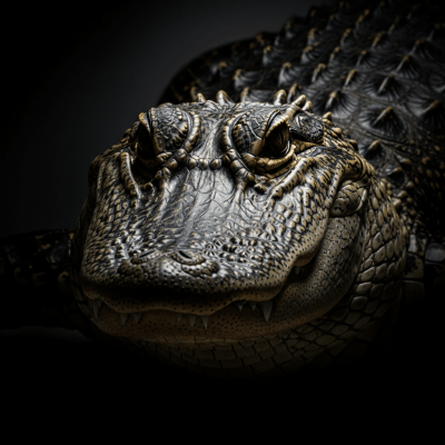 A striking, editorial-style portrait of a American Alligator (reptiles) in dramatic lighting.