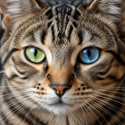 Close-up macro photograph of the face of a American Bobtail