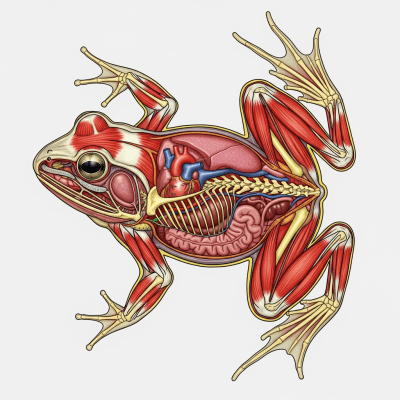 An anatomical cross-sectional illustration of a American Bullfrog