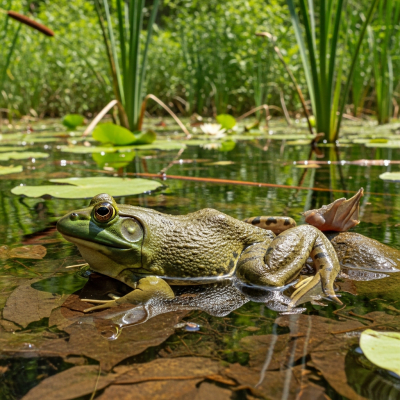 A detailed image of a American Bullfrog (amphibians) in its natural habitat