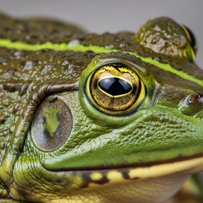 Macro close-up image of the skin texture or distinctive features of a single American Bullfrog, belonging to the taxonomy amphibians